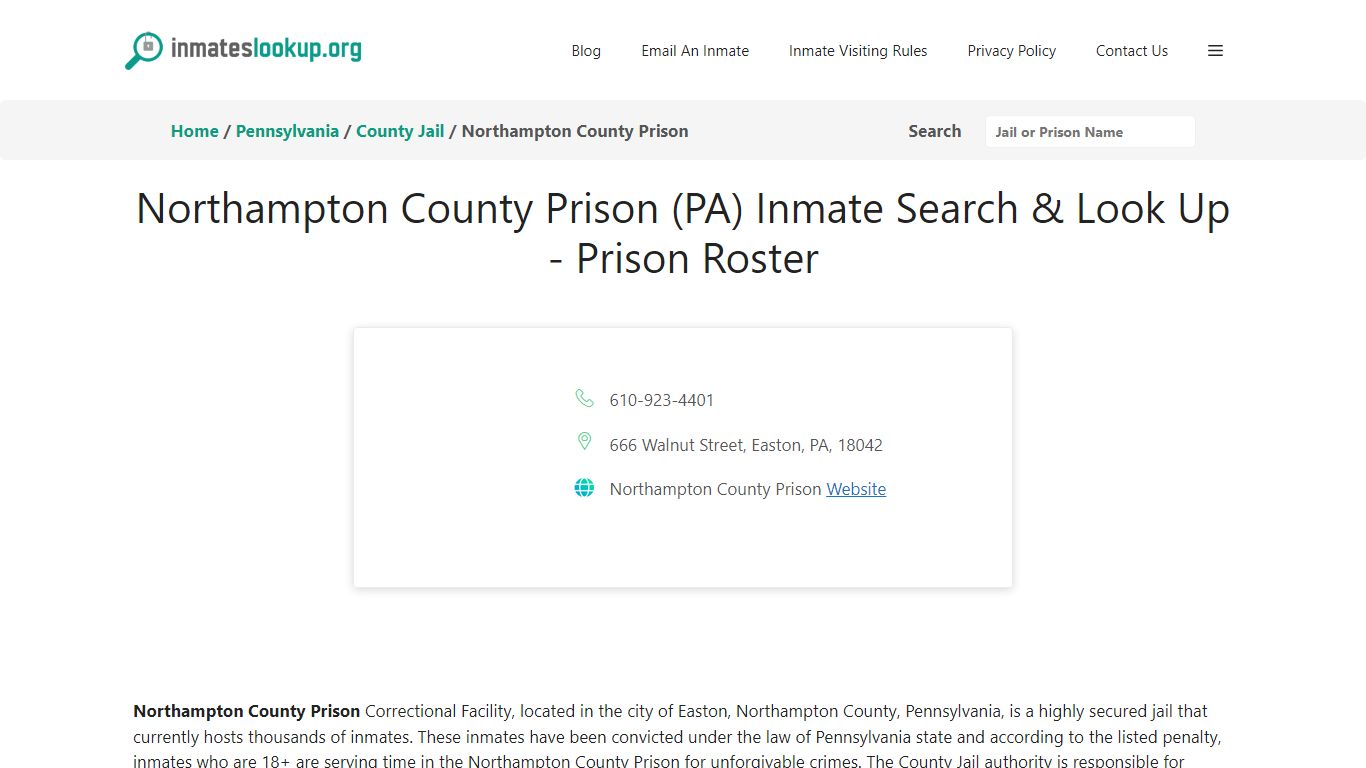 Northampton County Prison (PA) Inmate Search & Look Up - Prison Roster
